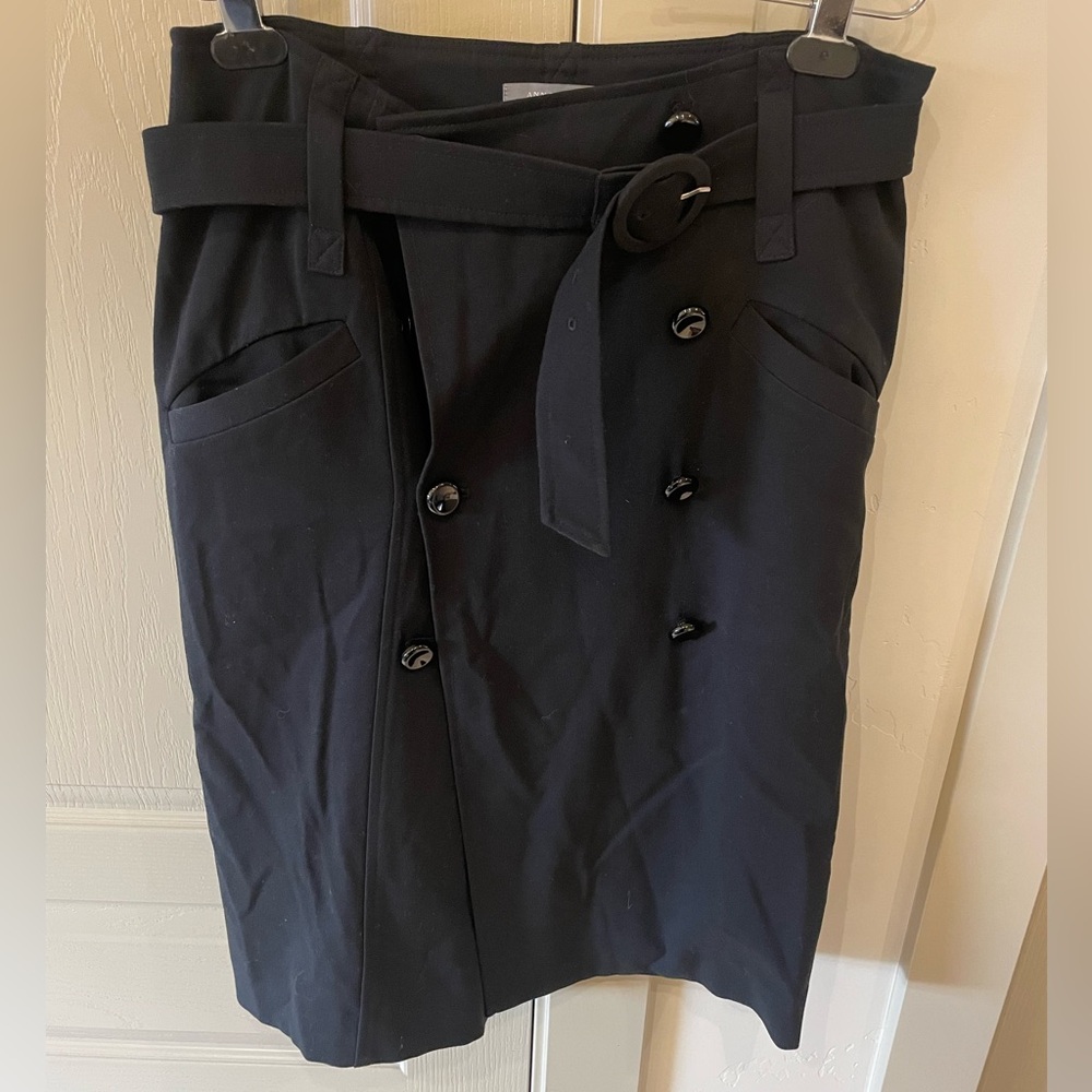 Ann Taylor black dress skirt with buttons and belt.